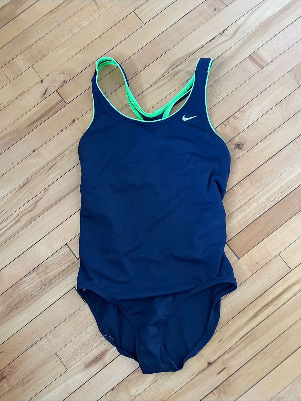 Nike Navy One-Piece Swimsuit with Bright Green Straps